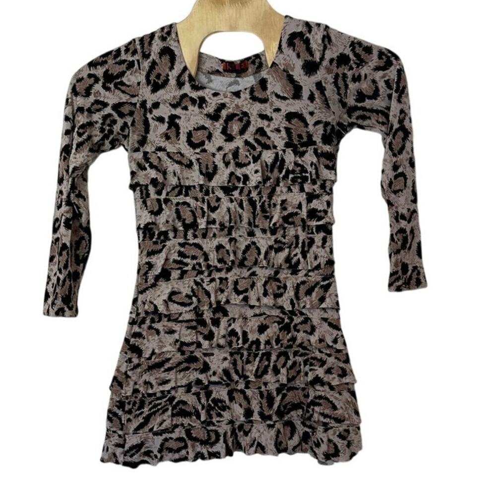Isle Apparel Women’s Cha Cha Leopard‎ Dress Size M Tiered Ruffles Feminine